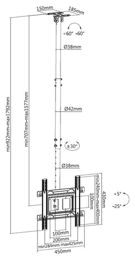 Equip Deckenhalterung 32""-70""1TFT 50Kg neig-schwenkbar sw lite Retail