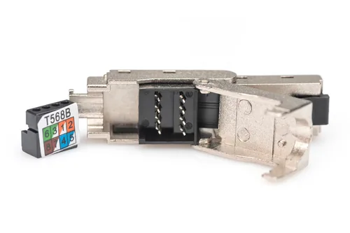 DIGITUS CAT 6A Feldstecker abwinkelbar,  STP mit Staubschutzkappe, Knickschutz