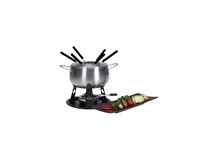 Nouvel Fleischfondue-Set CH-Kreuz 9 Teile, Schwarz/Silber - Anzahl Personen: 6 - Materialtyp: Metall - Material: Edelstahl - Betriebsart: Pastenbrenner - Kompatible Kochfelder: Elektro - Gas - Glaskeramik - Detailfarbe: Schwarz - Silber