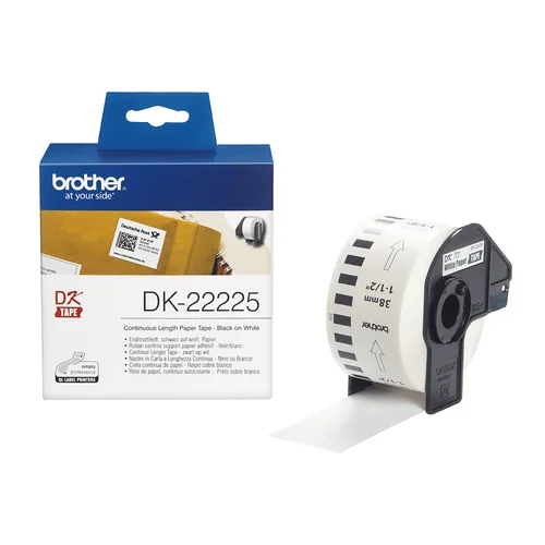 Brother Etikettenrolle DK-22225 Thermo Direkt 38 mm x 30.48 m - Breite: 38 mm - Schriftfarbe: Schwarz - Druckverfahren: Thermodirekt - Endlos: Ja - Materialeigenschaften: selbstklebend