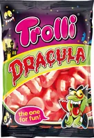 Trolli Halloween Dracula Gummibonbons 200 g - Produkttyp: Gummibonbons - Nährwertangabe pro: 100 g - Energiegehalt (in kj): 1432 KJ - Energiegehalt (in kcal): 337 Kcal - Fett: 0.1 g - Gesättigte Fettsäuren: 0.1 g