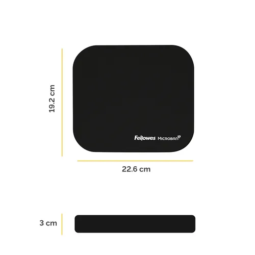 Fellowes Workplace Mausmatte Microban Schwarz - Tiefe: 192 mm - Breite: 226 mm - Detailfarbe: Schwarz - Form: Eckig - Höhe: 3 mm - Handgelenkauflage: Nein