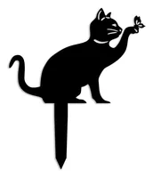 Wallxpert Gartenstecker Katze mit Schmeterling 36 x 31 cm - Produkttyp: Gartenstecker - Motiv: Katze - Detailfarbe: Schwarz - Höhe: 36 cm