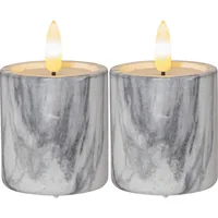 Star Trading LED-Kerze Pillar Flamme Marble Ø 5.5 x 9 cm, Grau, 2 Stk - Betriebsart: Batteriebetrieb - Fernbedienung: Nein - Aussenanwendung: Nein - Höhe: 9 cm - Timerfunktion: Ja - Set: Ja