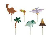 Partydeco Kuchen-Topper Dinosaurier mix, 8-12 cm, 6 Stück - Material: Papier - Motiv: Dinosaurier - Verpackungseinheit: 6 Stück - Detailfarbe: Braun - Mehrfarbig