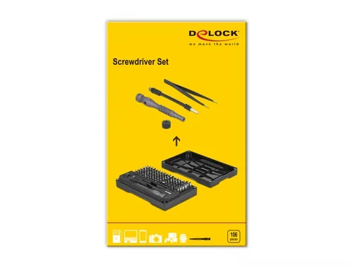 Delock Werkzeugset Präzisions Schraubendreher 106-teilig - Zubehörtyp Mobiltelefone: Reparatur-/Werkzeugset - Detailfarbe: Schwarz