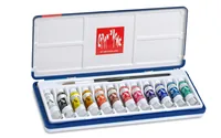 CARAN D'ACHE Deckfarbe Gouache 2001.312 12 Tuben Metallbox, Pinsel