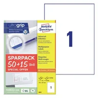 Avery Zweckform Universal-Etiketten 210 x 297 mm,65 Etiketten / 65 Bogen - Klebehaftung: Selbstklebend - Drucker Kompatibilität: Inkjet - Laser - Anzahl Blatt: 65 × - Papierformat: A4 - Anzahl Etiketten: 65 - Etikettengrösse: 210 x 297 mm