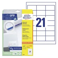 Avery Zweckform Universal-Etiketten 6170 64x36 mm, 30 Blatt - Klebehaftung: Permanent - Drucker Kompatibilität: Laser - Inkjet - Anzahl Blatt: 30 × - Papierformat: A4 - Anzahl Etiketten: 630 - Etikettengrösse: 64x36 mm