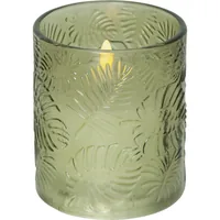 Star Trading LED-Kerze Pillar Flamme Leaf, Ø 8.5 x 10 cm, Grün - Betriebsart: Batteriebetrieb - Fernbedienung: Nein - Aussenanwendung: Nein - Höhe: 10 cm - Timerfunktion: Ja - Set: Nein