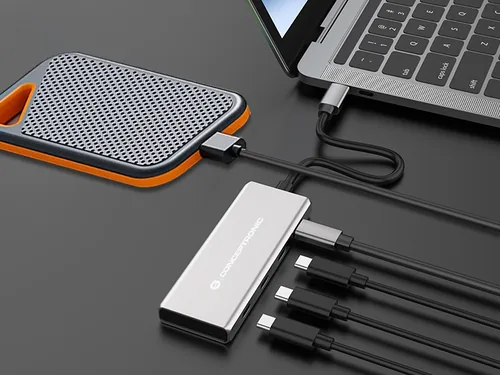 CONCEPTRONIC 4-1 Dock USB-C->3xUSB-C100WPD 25cm gr