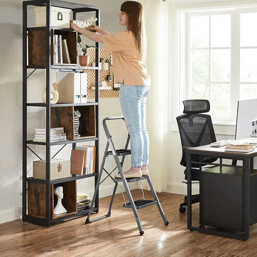 Songmics Trittleiter Grau-Schwarz - Anzahl Stufen: 3 × - Belastbarkeit: 150 kg - Höhe: 105 cm - 117 cm - Produkttyp: Anlegeleiter