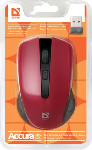 Defender MM-935 mouse Ambidextrous RF Wireless Optical 1600 DPI