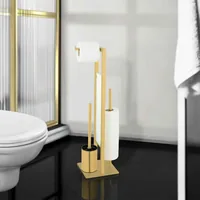 Wenko Toilettengarnitur Rivalta Gold - Breite: 18 cm - Höhe: 70 cm - Länge: 23 cm - Detailfarbe: Gold - Detailmaterial: Edelstahl - Grundmaterial: Metall