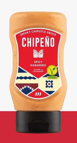 Chipeno Sauce Spicy Habanero 300 ml - Produkttyp: Chilisauce - Nährwertangabe pro: 100 ml - Energiegehalt (in kj): 2257 KJ - Energiegehalt (in kcal): 539 Kcal - Fett: 40.8 g - Davon gesättigte Fettsäuren: 3.2 g