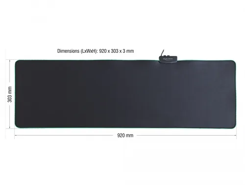 Delock Gaming-Mausmatte 92x30 cm mit RGB-Beleuchtung - Tiefe: 920 mm - Breite: 303 mm - Detailfarbe: Schwarz - Form: Eckig - Höhe: 3 mm - Handgelenkauflage: Nein