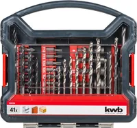 kwb Bohr- und Bitset Promobox Standard 41-teilig - Bohrerschaft: 1/4 Zoll-Sechskantschaft - Set: Ja - Bohrertyp: Bohr- und Bitset - Für Material: Holz - Metall - Stein - Bohrlochdurchmesser: 4 mm - 6 mm