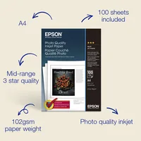 Epson Fotopapier A4 102 g/m² 100 Stück - Drucker Kompatibilität: Inkjet - Detailfarbe: Weiss - Medienformat: 21 x 29.7 cm - Mediengewicht: 102 g/m² - Nachhaltigkeit: Nicht angegeben - Papiertyp: Spezialpapier