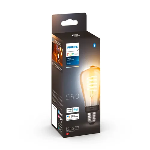 Philips Hue White Ambiance E27 Einzelpack Edison ST64 Filament 550 lm - Lampensockel: E27 - Farbtemperatur Kelvin: 2200 bis 6500 K - Aussenanwendung: Nein - Gesamtleistung: 7 W - Leuchten Kategorie: Leuchtmittel - Lichtfarbe: Kaltweiss/Tageslichtweiss (KW