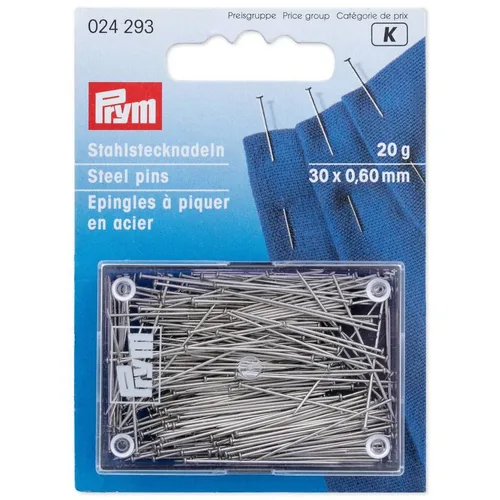 Prym Stecknadel Ø 0.6 mm x 3 cm, 20 g, Stahl - Verpackungseinheit: 1 Stück - Detailfarbe: Silber - Produkttyp: Stecknadel