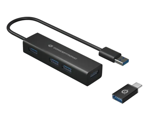 CONCEPTRONIC 4-Port Hub USB-A3.0-C Adap.->4xA3.0 o.Netz. sw