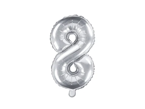 Partydeco Folienballon Zahl 8 klein 35 cm, silber, 1 Stück - Packungsgrösse: 1 Stück - Grösse: 35 cm - Motiv: Zahlen - Produkttyp: Folienballon - Material: Folie - Detailfarbe: Silber
