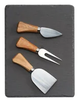Zeller Present Servierplatte 4-teilig Schiefer mit Besteck - Material: Edelstahl - Holz - Schiefer - Nachhaltigkeit: Nicht angegeben - Detailfarbe: Braun - Schwarz