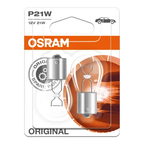 OSRAM Signallampe Original PKW - Länge: 45 mm - Farbtemperatur: Neutralweiss (NW) - Leuchtmittel Technologie: Glühlampe (Einfadenlampe) - Leuchten Art: P21W - Lampensockel: BA15s - Set: Ja