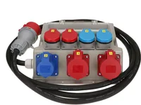 Max Hauri Baustromverteiler CEE32, T25, T23 FI/LS, IP44 - Detailfarbe: Rot - Grau - Blau - Anschlusskabel: Ja - Steckertyp Ausgang: T23 - CEE 16-3 - T25 - CEE 16-5 - Material: Kunststoff - Steckdosenanzahl: 7 - Ausstattung: Keine