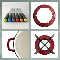 Kela Käsefondue-Set Calido 11 Teile, Rot - Anzahl Personen: 6 - Materialtyp: Metall - Material: Gusseisen - Betriebsart: Manueller Betrieb - Kompatible Kochfelder: Glaskeramik - Gas - Halogen - Induktion - Elektro - Detailfarbe: Rot