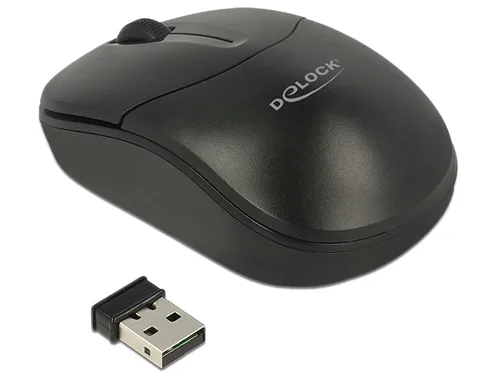 Delock Mobile Maus 12494 USB kabellos - Maus-Typ: Mini - Maus Features: Scrollrad - Bedienungsseite: Universal - Detailfarbe: Schwarz - Verbindungsart: Kabellos - Schnittstelle: USB-A