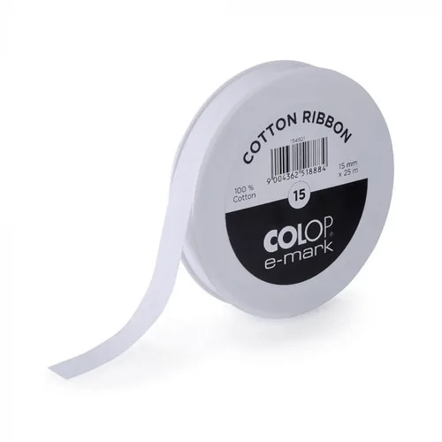 Colop Textilband e-mark 15 mm x 25 m, Weiss - Breite: 15 mm - Länge: 25 m - Verpackungseinheit: 1 Stück - Detailfarbe: Weiss - Band-Art: Textilband