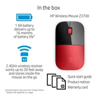 HP Z3700 Red Wireless Mouse Maus Büro Beidhändig RF Wireless Optisch 1200 DPI