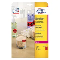 Avery Zweckform Universal-Etiketten Neonrot, 25 Blatt - Klebehaftung: Stark haftend - Drucker Kompatibilität: Laser - Anzahl Blatt: 25 × - Papierformat: A4 - Anzahl Etiketten: 675 - Etikettengrösse: 63.5 x 29.6 mm