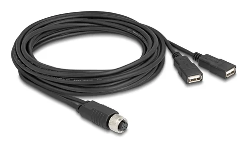 Delock M12 Kabel A-kodiert 8 Pin Buchse zu 2 x USB 2.0 Typ-A Buchse 3 m schwarz
