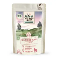 Wildes Land Nassfutter Adult BIO Rind & Huhn 85 g - Tierbedürfnis: Kein besonderes Bedürfnis - Geschmacksrichtung: Rind - Geflügel - Zertifikate: EU BIO - Fleischsorte: Rind - Huhn - Packungsgrösse: 85 g - Futtereigenschaft: Getreidefrei - Ohne künstliche