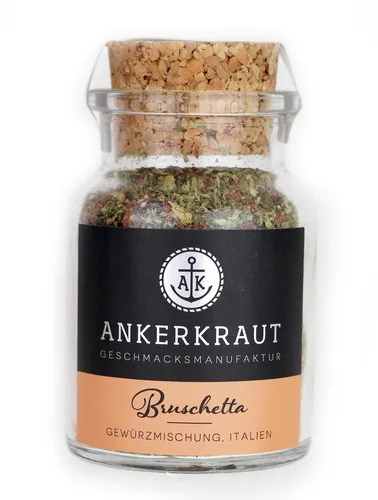 Ankerkraut Gewürz Bruschetta 55 g - Produkttyp: Gewürzmischungen - Ernährungsweise: Vegetarisch - Vegan - Laktosefrei - Glutenfrei - Produktionsland: Deutschland - Zertifikate: Keine Zertifizierung - Packungsgrösse: 55 g - Fairtrade: Nein