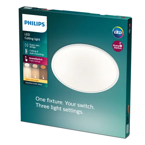 Philips Deckenleuchte LED SceneSwitch CL550 1500 lm 2700K, Weiss - Produkttyp: Deckenleuchte - Protokoll: Keine - Smart Home: Nicht kompatibel - Dimmbar: nicht dimmbar - Anwendungsbereich: Indoor - Betriebsart: Netzbetrieb