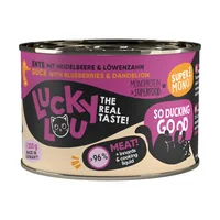 Lucky Lou Nassfutter SuperMono Ente, 200 g - Tierbedürfnis: Verdauung - Magen & Darm - Geschmacksrichtung: Geflügel - Zertifikate: Keine Zertifizierung - Fleischsorte: Ente - Futtereigenschaft: Getreidefrei - Single Protein - Produkttyp: Alleinfutter