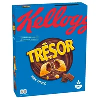 Kellogg's Cerealien Mmmh...Tresor Milk Choco 410 g - Produkttyp: Schokolade - Nährwertangabe pro: 100 g - Energiegehalt (in kj): 1855 KJ - Energiegehalt (in kcal): 443 Kcal - Fett: 14 g - Gesättigte Fettsäuren: 4 g