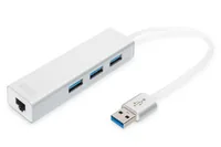 DIGITUS USB-Hub 3-Port 3.0->3xA3.0 1xLAN integr. Kabel we