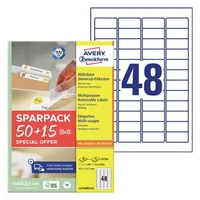 Avery Zweckform Universal-Etiketten L4736REV-65, 45.7 x 21.2 mm, 65 Blatt - Klebehaftung: Ablösbar - Drucker Kompatibilität: Inkjet - Laser - Anzahl Blatt: 65 × - Papierformat: A4 - Anzahl Etiketten: 3120 - Etikettengrösse: 45.7 x 21.2 mm