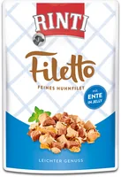 Rinti Nassfutter Filetto Huhn + Ente in Jelly, 100 g - Tierbedürfnis: Kein besonderes Bedürfnis - Geschmacksrichtung: Geflügel - Zertifikate: Keine Zertifizierung - Fleischsorte: Ente - Huhn - Packungsgrösse: 100 g - Futtereigenschaft: Ohne künstliche Zus