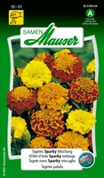 Samen Mauser Saatgut Tagetes Sparky Mischung - Bio: Nein - Blütenfarbe: Mehrfarbig - Blütezeit: Juli - Oktober - Juni - August - September - Sonneneinstrahlung: Sonnig - Aussaatzeit: April - März - Mai - Juni - Saattyp: Saatgut