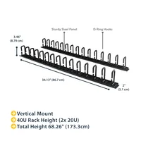 StarTech.com 2-Pack 20U Vertical Server Rack Cable Management with D-Ring Hooks, 40U Network Rack Cord Manager Panels, 2x 3ft (91cm) Wire Organizers