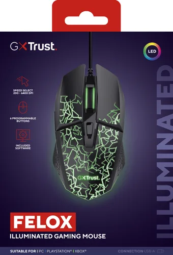 Trust GXT 113 Felox mouse Gaming Right-hand USB Type-A Optical 6400 DPI