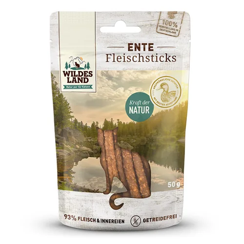 Wildes Land Katzen-Snack Ente Pur Sticks 50 g - Snackart: Leckerli - Tierbedürfnis: Kein besonderes Bedürfnis - Packungsgrösse: 50 g - Produkttyp: Ergänzungsfutter - Fleischsorte: Ente - Tierart: Katze