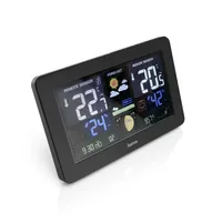 Hama Wetterstation Premium mit LED-Farbdisplay Schwarz - Funktionen: Aussentemperatur - Uhrzeitanzeige - Innentemperatur - Aussenluftdruck - Aussenluftfeuchtigkeit - Mondphasen - Innenluftdruck - Display - Raumluftqualität - Aktuelle Wetterlage - Set: Ja 