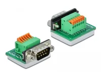 Delock Adapter Terminalblock RS232 DB9 Stecker horizontal 0 m - Kabeltyp: Adapter - Datenanschluss Seite A: RS-232 DB9 Stecker - Datenanschluss Seite B: Terminalblock - Kabellänge: 0 m