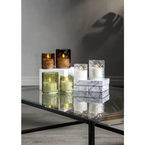 Star Trading LED-Kerze Pillar Flamme Leaf, Ø 8.5 x 10 cm, Braun - Betriebsart: Batteriebetrieb - Fernbedienung: Nein - Aussenanwendung: Nein - Höhe: 10 cm - Timerfunktion: Ja - Set: Nein